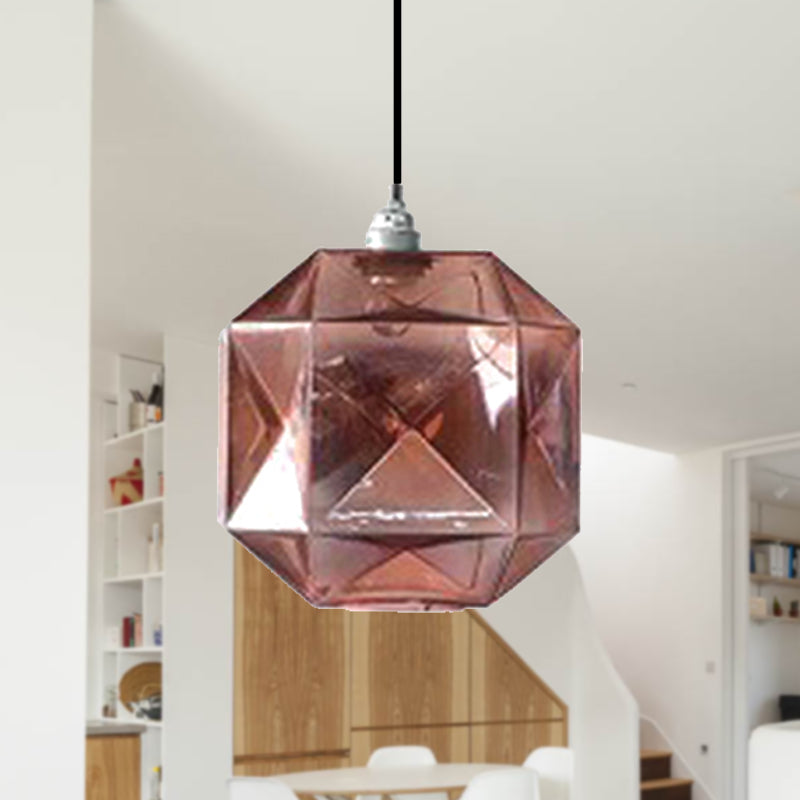 Diamond Pendant Lighting Post-Modern Glass 1 Light Blue/Gold/Amber Hanging Ceiling Light Amber Clearhalo 'Ceiling Lights' 'Glass shade' 'Glass' 'Modern Pendants' 'Modern' 'Pendant Lights' 'Pendants' Lighting' 240448