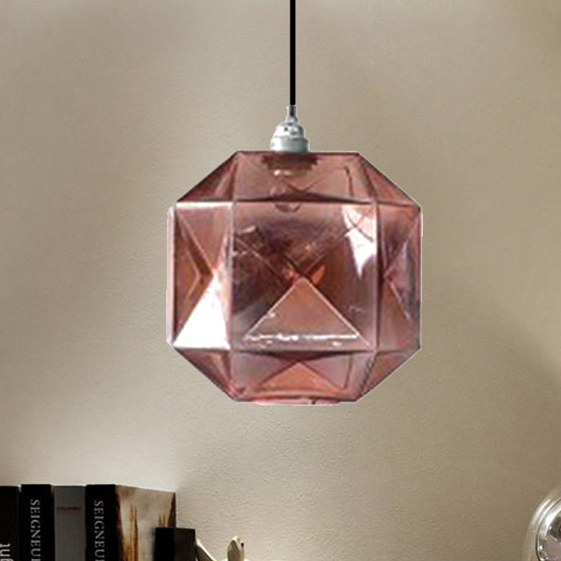 Diamond Pendant Lighting Post-Modern Glass 1 Light Blue/Gold/Amber Hanging Ceiling Light Clearhalo 'Ceiling Lights' 'Glass shade' 'Glass' 'Modern Pendants' 'Modern' 'Pendant Lights' 'Pendants' Lighting' 240449