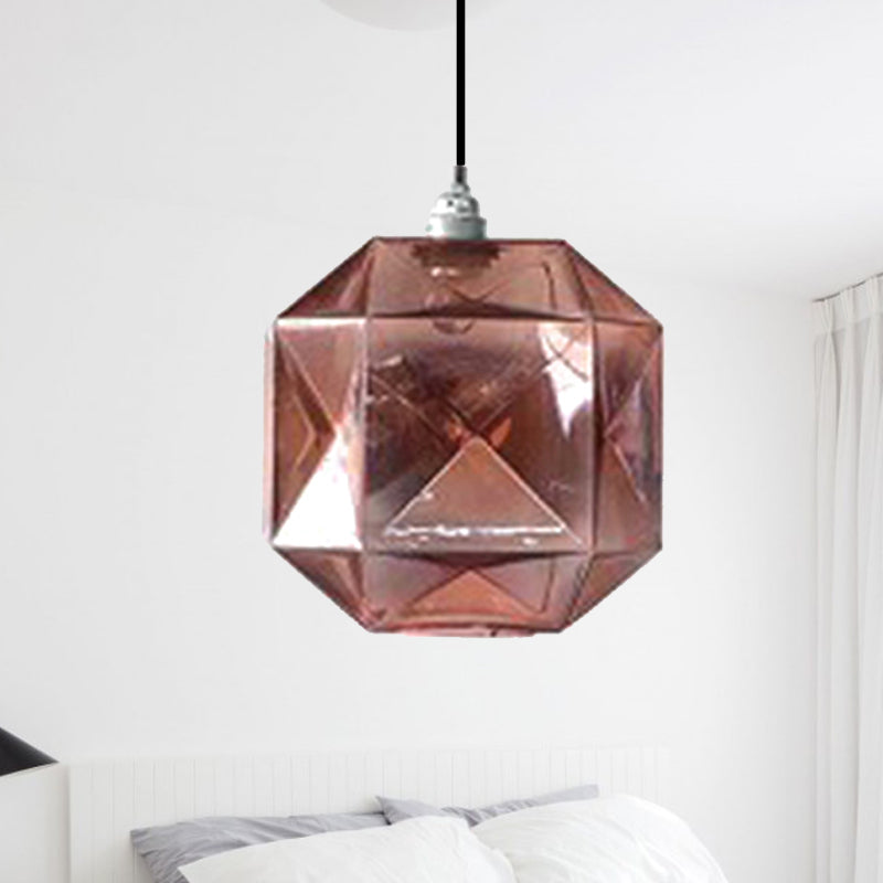 Diamond Pendant Lighting Post-Modern Glass 1 Light Blue/Gold/Amber Hanging Ceiling Light Clearhalo 'Ceiling Lights' 'Glass shade' 'Glass' 'Modern Pendants' 'Modern' 'Pendant Lights' 'Pendants' Lighting' 240450