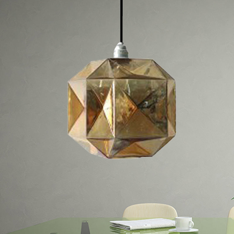 Diamond Pendant Lighting Post-Modern Glass 1 Light Blue/Gold/Amber Hanging Ceiling Light Gold Clearhalo 'Ceiling Lights' 'Glass shade' 'Glass' 'Modern Pendants' 'Modern' 'Pendant Lights' 'Pendants' Lighting' 240451