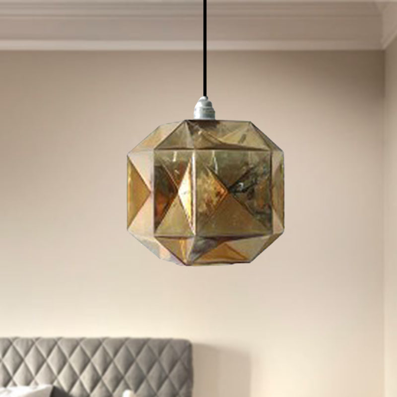 Diamond Pendant Lighting Post-Modern Glass 1 Light Blue/Gold/Amber Hanging Ceiling Light Clearhalo 'Ceiling Lights' 'Glass shade' 'Glass' 'Modern Pendants' 'Modern' 'Pendant Lights' 'Pendants' Lighting' 240452