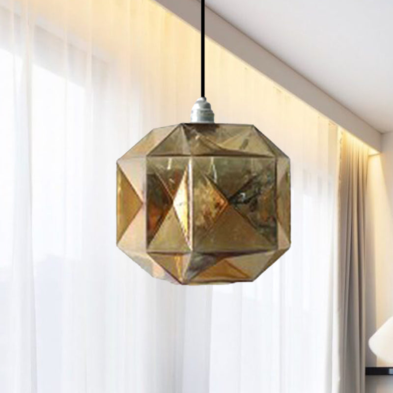 Diamond Pendant Lighting Post-Modern Glass 1 Light Blue/Gold/Amber Hanging Ceiling Light Clearhalo 'Ceiling Lights' 'Glass shade' 'Glass' 'Modern Pendants' 'Modern' 'Pendant Lights' 'Pendants' Lighting' 240453