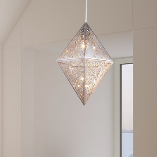 1 Bulb Pendant Lighting with Diamond Metal Shade Post-Modern Chrome Hanging Ceiling Light, 10"/14"W Clearhalo 'Ceiling Lights' 'Modern Pendants' 'Modern' 'Pendant Lights' 'Pendants' Lighting' 240456