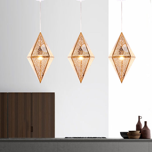 10"/14"W Diamond Ceiling Lighting Post-Modern Metal 1 Light Gold/Rose Gold Hanging Ceiling Light with Wire Mesh Cage Gold 10" Clearhalo 'Ceiling Lights' 'Modern Pendants' 'Modern' 'Pendant Lights' 'Pendants' Lighting' 240491