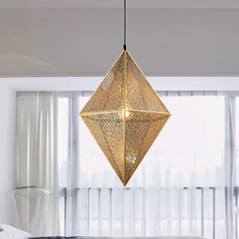 10"/14"W Diamond Ceiling Lighting Post-Modern Metal 1 Light Gold/Rose Gold Hanging Ceiling Light with Wire Mesh Cage Clearhalo 'Ceiling Lights' 'Modern Pendants' 'Modern' 'Pendant Lights' 'Pendants' Lighting' 240492