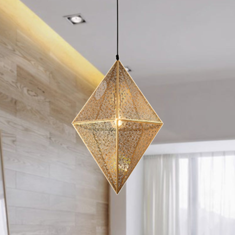 10"/14"W Diamond Ceiling Lighting Post-Modern Metal 1 Light Gold/Rose Gold Hanging Ceiling Light with Wire Mesh Cage Clearhalo 'Ceiling Lights' 'Modern Pendants' 'Modern' 'Pendant Lights' 'Pendants' Lighting' 240493