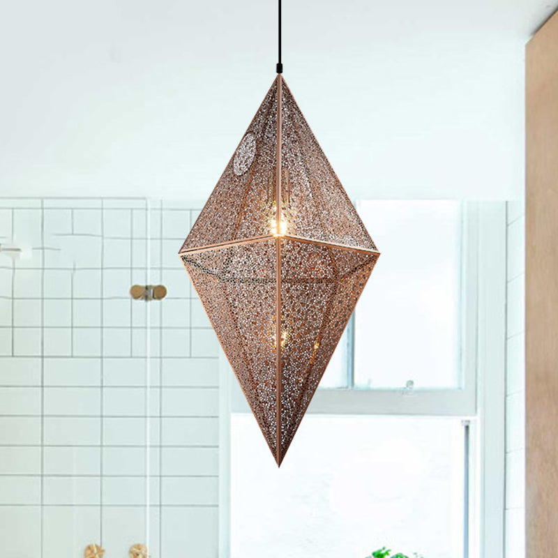 10"/14"W Diamond Ceiling Lighting Post-Modern Metal 1 Light Gold/Rose Gold Hanging Ceiling Light with Wire Mesh Cage Clearhalo 'Ceiling Lights' 'Modern Pendants' 'Modern' 'Pendant Lights' 'Pendants' Lighting' 240495