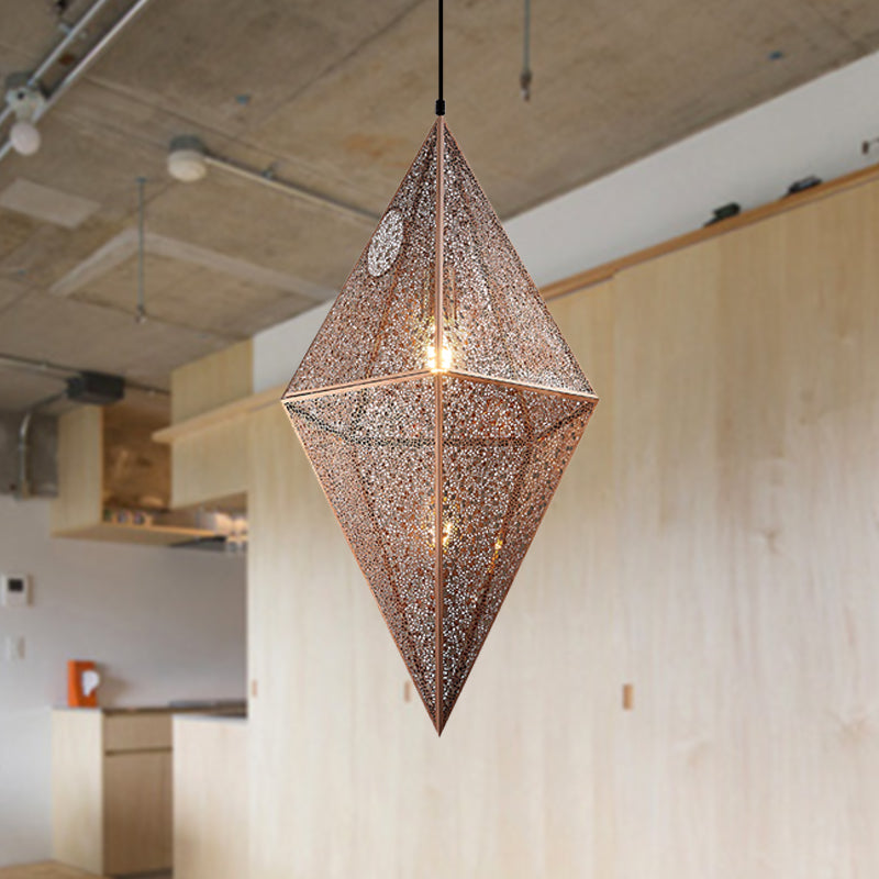 10"/14"W Diamond Ceiling Lighting Post-Modern Metal 1 Light Gold/Rose Gold Hanging Ceiling Light with Wire Mesh Cage Clearhalo 'Ceiling Lights' 'Modern Pendants' 'Modern' 'Pendant Lights' 'Pendants' Lighting' 240496