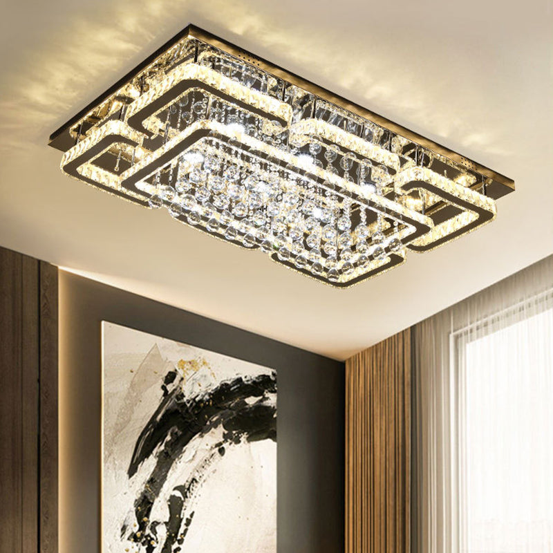 Rectangle Flush Mount Lamp Modern Crystal Living Room Ceiling Flush Light in Chrome Clearhalo 'Ceiling Lights' 'Close To Ceiling Lights' 'Close to ceiling' 'Flush mount' Lighting' 2405018