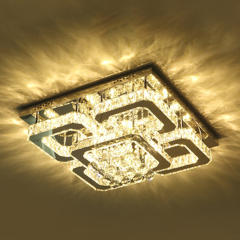 Rectangle Flush Mount Lamp Modern Crystal Living Room Ceiling Flush Light in Chrome Chrome 21.5" Clearhalo 'Ceiling Lights' 'Close To Ceiling Lights' 'Close to ceiling' 'Flush mount' Lighting' 2405020