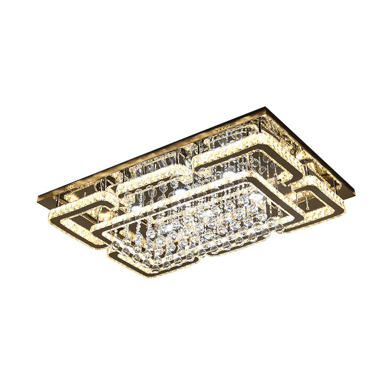 Rectangle Flush Mount Lamp Modern Crystal Living Room Ceiling Flush Light in Chrome Clearhalo 'Ceiling Lights' 'Close To Ceiling Lights' 'Close to ceiling' 'Flush mount' Lighting' 2405024