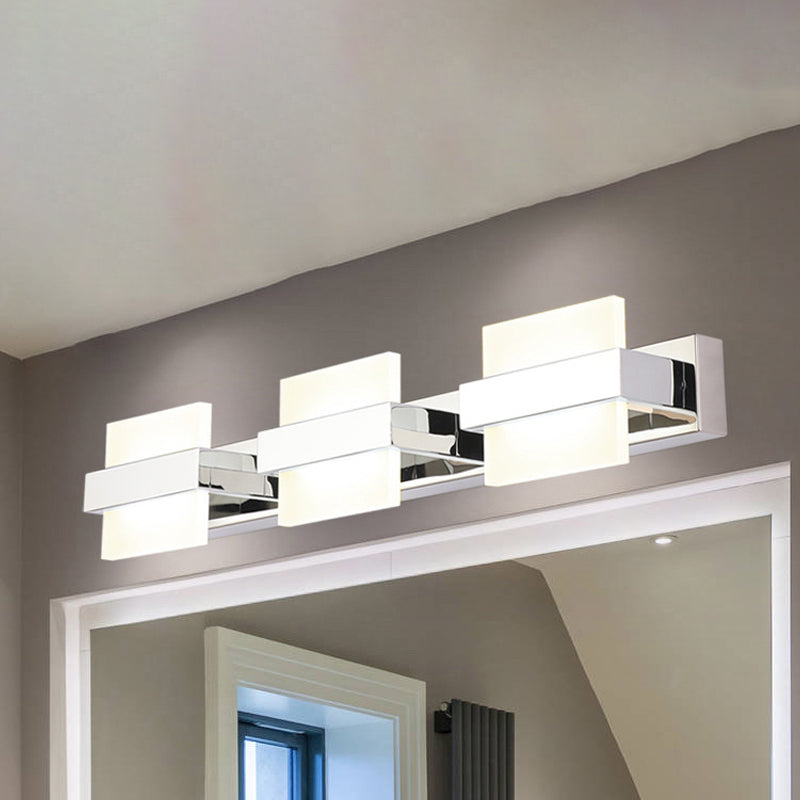 Square Vanity Wall Light Fixture Simple Acrylic LED 3/4 Lights Bathroom Mirror Lamp in White 3.0 White Clearhalo 'Modern wall lights' 'Modern' 'Wall Lamps & Sconces' 'Wall Lights' Lighting' 240505