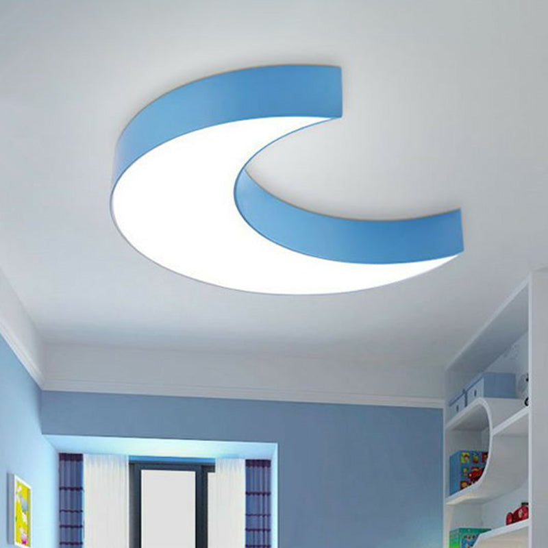 Crescent LED Flush Mount Ceiling Light Macaron Metal Child Bedroom Flush Light in Blue Blue Clearhalo 'Ceiling Lights' 'Close To Ceiling Lights' 'Close to ceiling' 'Flush mount' Lighting' 2405139