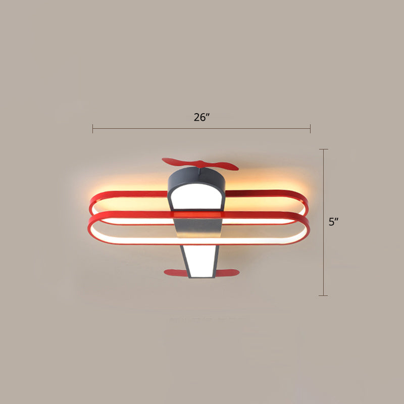 Biplane Childrens Room Ceiling Lamp Metallic Creative LED Semi Flush Mount Lighting Red-Gray 26.5" Third Gear Clearhalo 'Ceiling Lights' 'Close To Ceiling Lights' 'Close to ceiling' 'Semi-flushmount' Lighting' 2405317