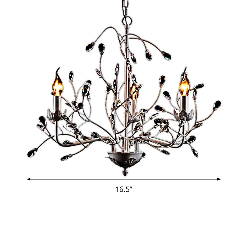 White Twig Pendant Light 3-Light Creative Metal Chandelier with Crystal Bud for Kindergarten Clearhalo 'Ceiling Lights' 'Chandeliers' Lighting' options 240535