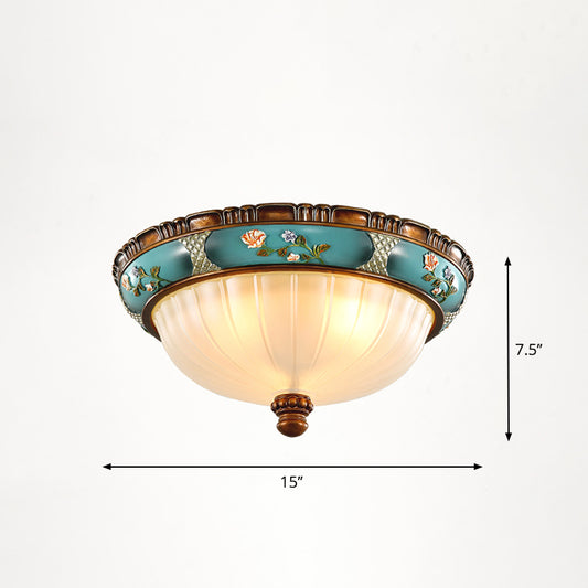 Dome Bedroom Flush Ceiling Light Vintage Frosted Glass Flush-Mount Lighting Fixture 3 Light Blue Clearhalo 'Ceiling Lights' 'Close To Ceiling Lights' 'Close to ceiling' 'Flush mount' Lighting' 2405369