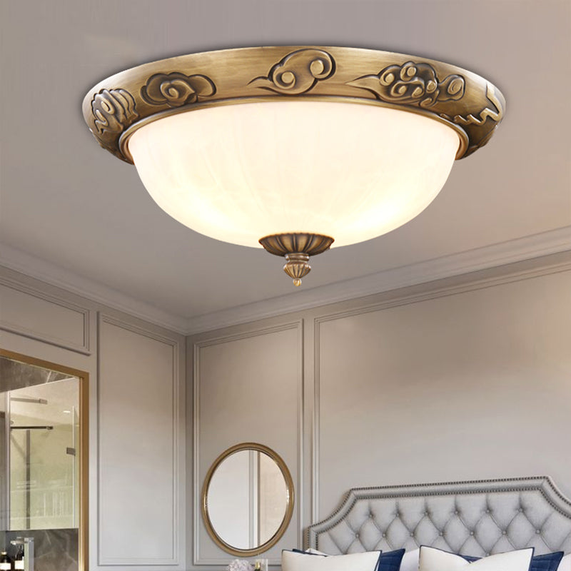 Antique Domed Shaped Flush Light Milky Glass Ceiling Mounted Light in Bronze for Bedroom Clearhalo 'Ceiling Lights' 'Close To Ceiling Lights' 'Close to ceiling' 'Flush mount' Lighting' 2405385