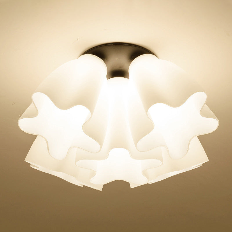 Floral Foyer Flush Light Fixture Country Style White Glass Flush Mount Ceiling Light 5 White Clearhalo 'Ceiling Lights' 'Close To Ceiling Lights' 'Close to ceiling' 'Flush mount' Lighting' 2405397