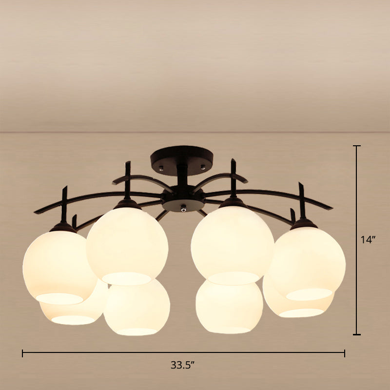 Domed Close to Ceiling Light Minimalist Opal Glass Living Room Flush Light in Black 8 Black Clearhalo 'Ceiling Lights' 'Close To Ceiling Lights' 'Close to ceiling' 'Glass shade' 'Glass' 'Pendant Lights' 'Semi-flushmount' Lighting' 2405416