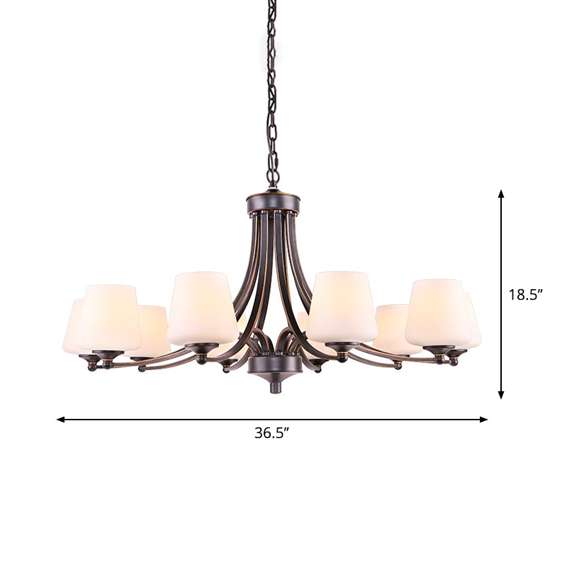 Conical Up Chandelier Rustic Gold-Black Ivory Glass Hanging Light for Living Room 10 Gold-Black Clearhalo 'Ceiling Lights' 'Chandeliers' Lighting' 2405448