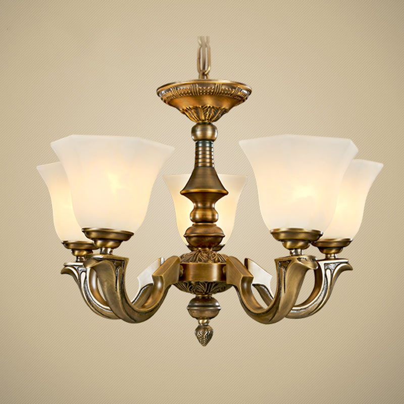 Paneled Bell Frosted Glass Chandelier Traditional Dining Room Pendant Light Fixture in Gold Clearhalo 'Ceiling Lights' 'Chandeliers' Lighting' 2405454