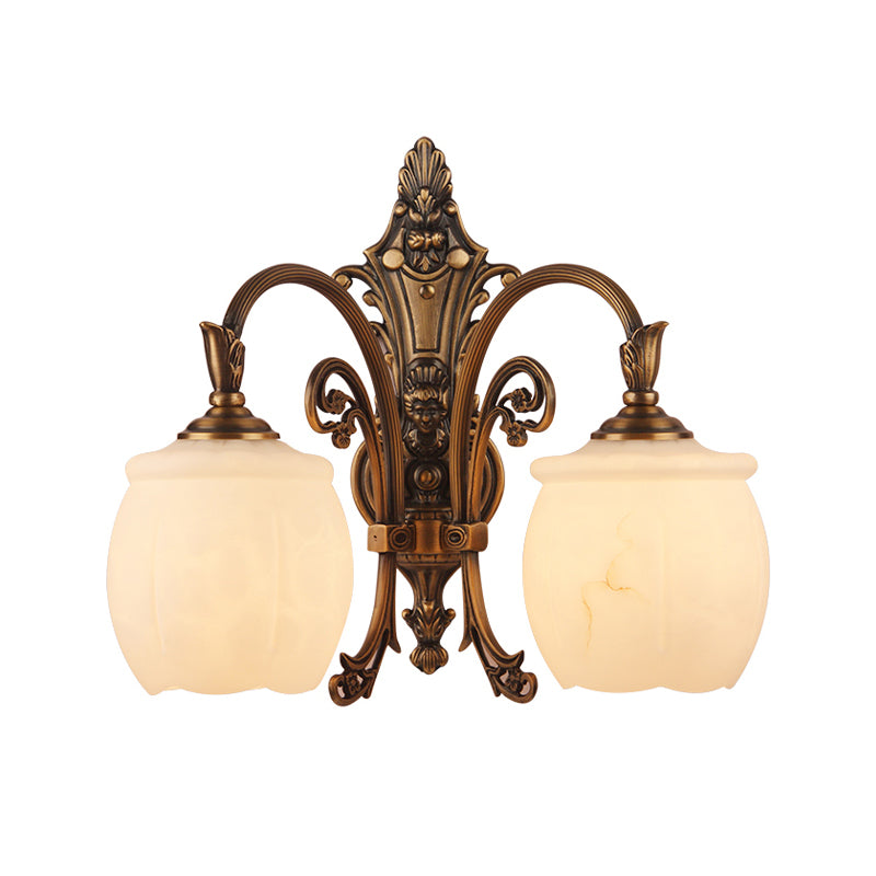 Flower Shaped Foyer Wall Lamp Traditional Opal Glass Bronze Finish Wall Mounted Light 2.0 Bronze Round Clearhalo 'Wall Lamps & Sconces' 'Wall Lights' Lighting' 2405468