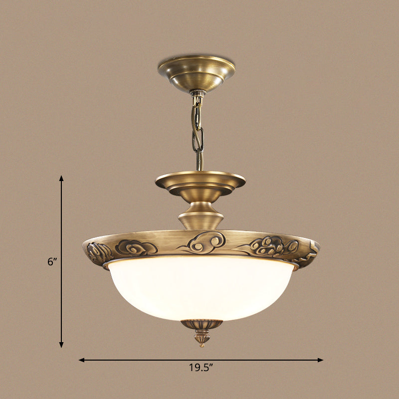 Bronze Bowl Suspension Light Antique Style White Glass Corridor Chandelier Pendant 4 Bronze Cloud Clearhalo 'Ceiling Lights' 'Chandeliers' Lighting' 2405601