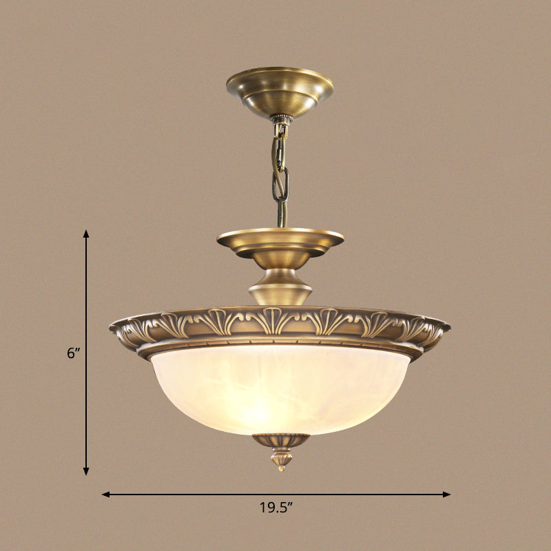 Bronze Bowl Suspension Light Antique Style White Glass Corridor Chandelier Pendant 4 Bronze Flower Clearhalo 'Ceiling Lights' 'Chandeliers' Lighting' 2405608