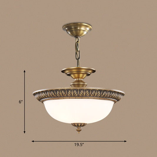 Bronze Bowl Suspension Light Antique Style White Glass Corridor Chandelier Pendant 4 Bronze Leaf Clearhalo 'Ceiling Lights' 'Chandeliers' Lighting' 2405610