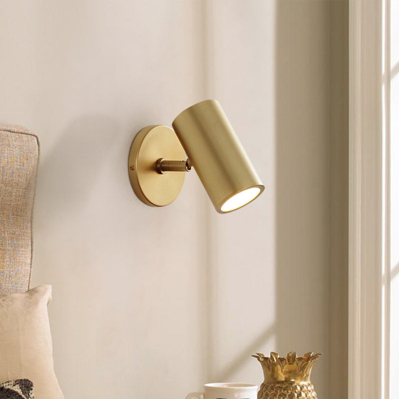 Brass Finish Tube Spotlight Postmodern 1 Head Metal Reading Wall Light for Bedroom Brass Clearhalo 'Cast Iron' 'Glass' 'Industrial' 'Modern wall lights' 'Modern' 'Tiffany' 'Traditional wall lights' 'Wall Lamps & Sconces' 'Wall Lights' Lighting' 2405648