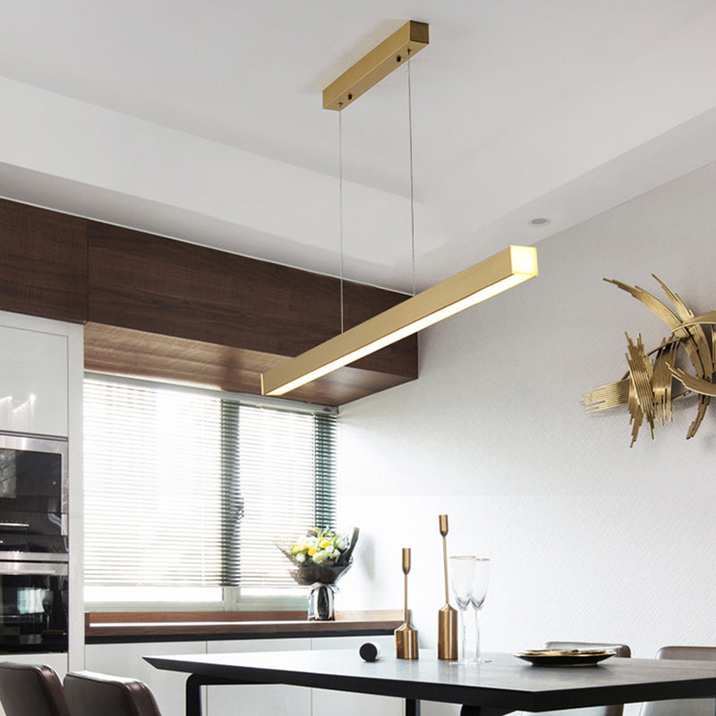 Simplicity Pole Shaped Island Lamp Acrylic Dining Room LED Suspension Lighting in Brass Clearhalo 'Ceiling Lights' 'Island Lights' Lighting' 2405666