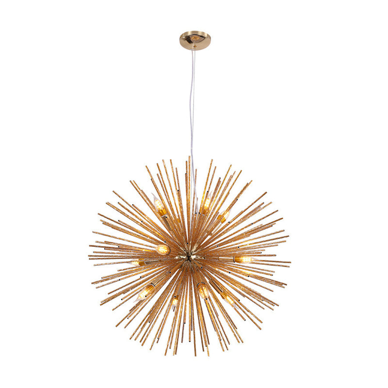 Minimalist Hedgehog Chandelier Metal Living Room Hanging Light Fixture with Carved Design Gold 29.5" Clearhalo 'Ceiling Lights' 'Chandeliers' 'Modern Chandeliers' 'Modern' Lighting' 2405707