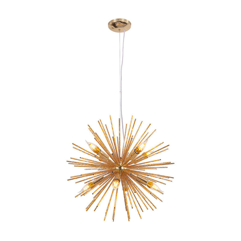 Minimalist Hedgehog Chandelier Metal Living Room Hanging Light Fixture with Carved Design Gold 22" Clearhalo 'Ceiling Lights' 'Chandeliers' 'Modern Chandeliers' 'Modern' Lighting' 2405708