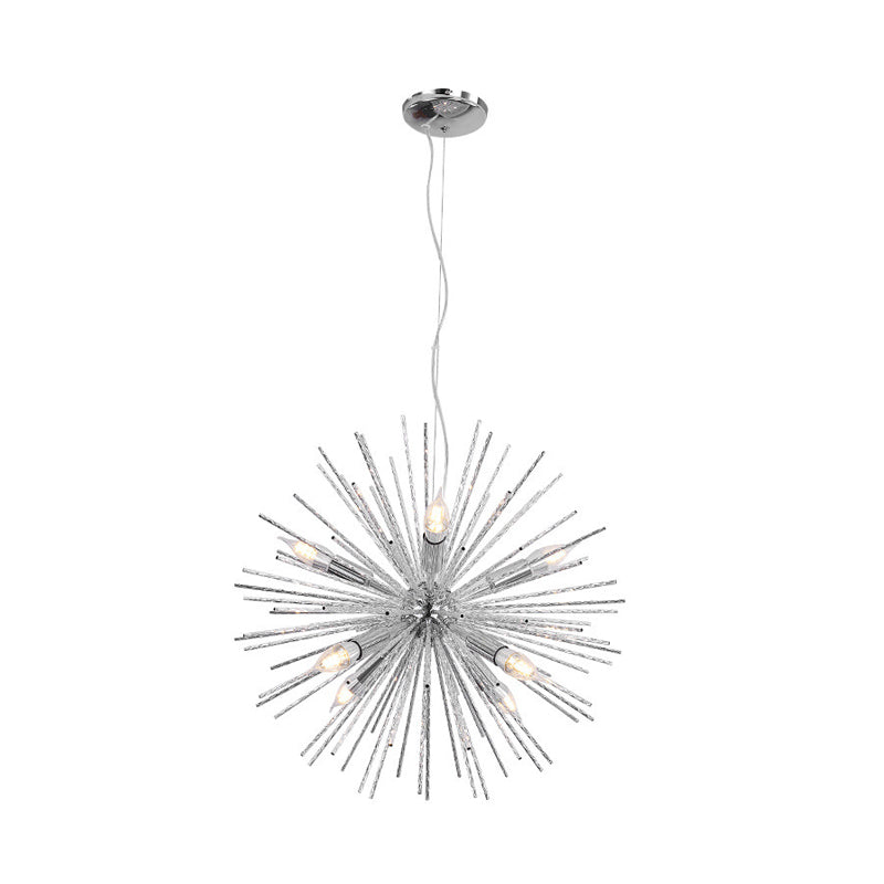 Minimalist Hedgehog Chandelier Metal Living Room Hanging Light Fixture with Carved Design Chrome 22" Clearhalo 'Ceiling Lights' 'Chandeliers' 'Modern Chandeliers' 'Modern' Lighting' 2405710