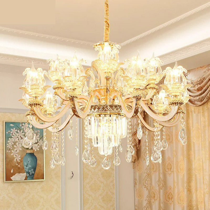 Opulent Crystal Beige Ceiling Light Flower Shaped Traditional Chandelier for Dining Room Clearhalo 'Ceiling Lights' 'Chandeliers' Lighting' 2405742