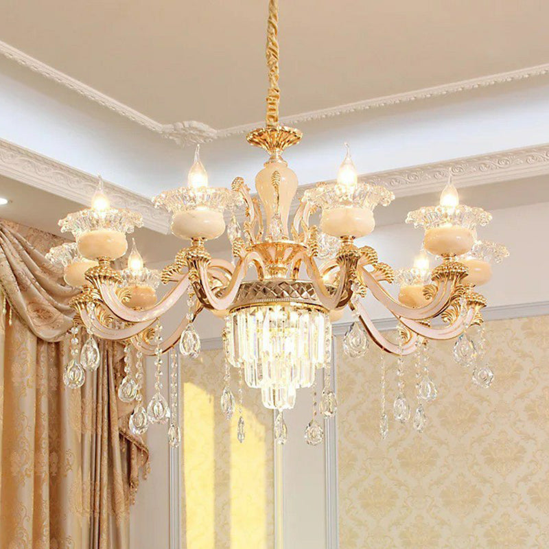 Opulent Crystal Beige Ceiling Light Flower Shaped Traditional Chandelier for Dining Room Clearhalo 'Ceiling Lights' 'Chandeliers' Lighting' 2405743