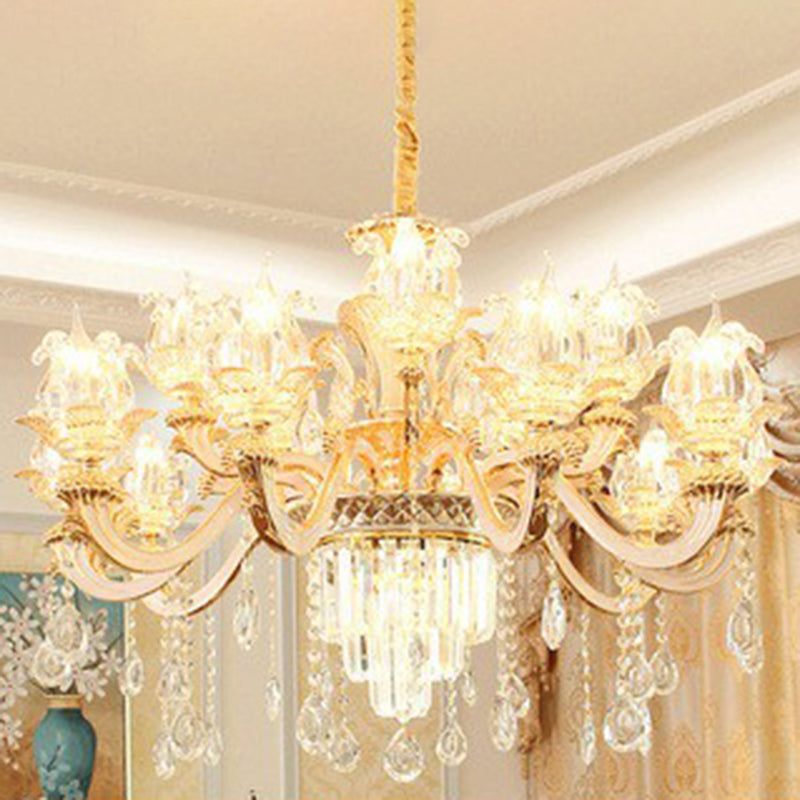 Opulent Crystal Beige Ceiling Light Flower Shaped Traditional Chandelier for Dining Room 15 Beige Clearhalo 'Ceiling Lights' 'Chandeliers' Lighting' 2405747