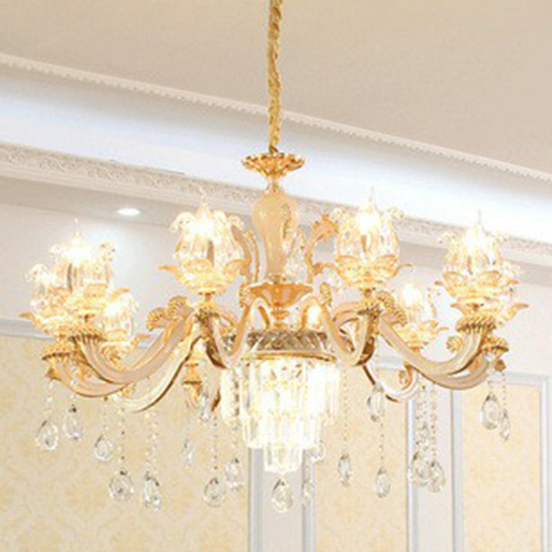 Opulent Crystal Beige Ceiling Light Flower Shaped Traditional Chandelier for Dining Room Clearhalo 'Ceiling Lights' 'Chandeliers' Lighting' 2405748