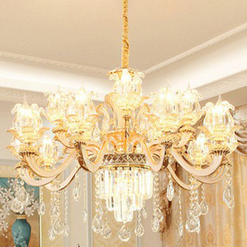 Opulent Crystal Beige Ceiling Light Flower Shaped Traditional Chandelier for Dining Room 18 Beige Clearhalo 'Ceiling Lights' 'Chandeliers' Lighting' 2405749