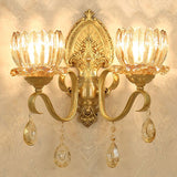 Flower Living Room Wall Sconce Retro Clear Prismatic Glass Brass Wall Light with Decorative Crystal Clearhalo 'Wall Lamps & Sconces' 'Wall Lights' Lighting' 2405816