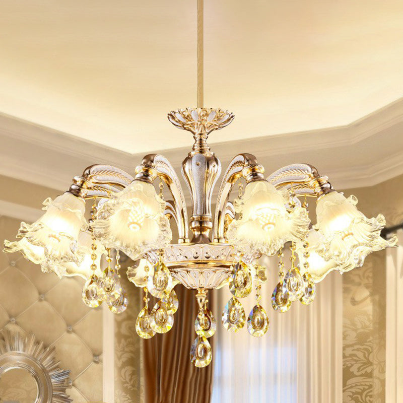 Ruffled Hanging Light Transitional Frosted Glass Ceiling Chandelier for Living Room Clearhalo 'Ceiling Lights' 'Chandeliers' Lighting' 2405833