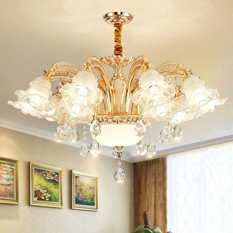 Ruffled Hanging Light Transitional Frosted Glass Ceiling Chandelier for Living Room Clearhalo 'Ceiling Lights' 'Chandeliers' Lighting' 2405834