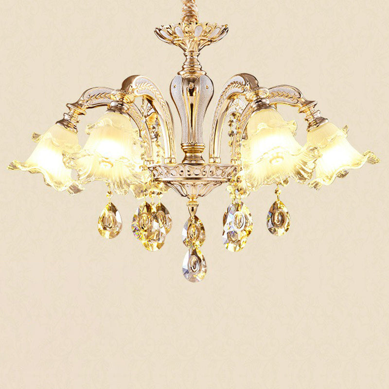 Ruffled Hanging Light Transitional Frosted Glass Ceiling Chandelier for Living Room 6 Silver Clearhalo 'Ceiling Lights' 'Chandeliers' Lighting' 2405841