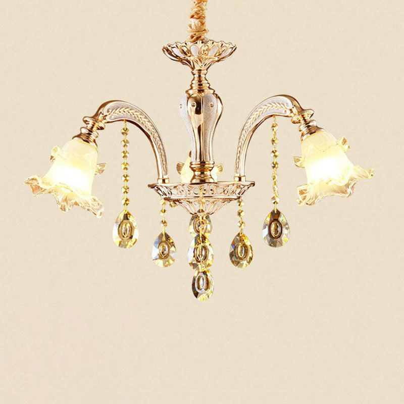 Ruffled Hanging Light Transitional Frosted Glass Ceiling Chandelier for Living Room 3 Silver Clearhalo 'Ceiling Lights' 'Chandeliers' Lighting' 2405842