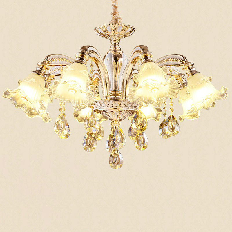 Ruffled Hanging Light Transitional Frosted Glass Ceiling Chandelier for Living Room 8 Silver Clearhalo 'Ceiling Lights' 'Chandeliers' Lighting' 2405844