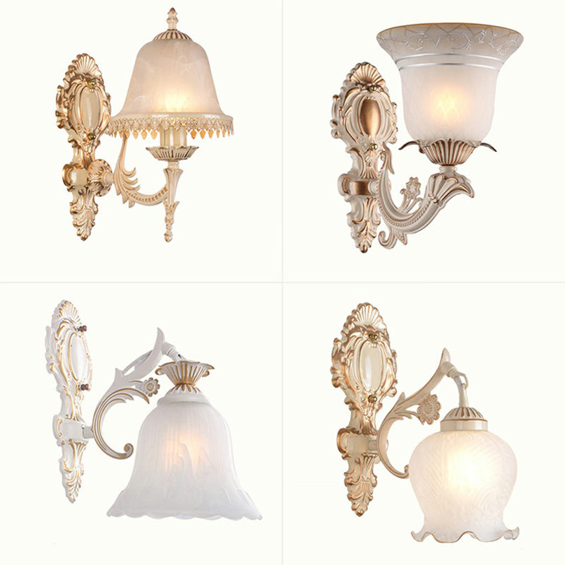 Frosted Glass Shaded Wall Lamp Country Style Hallway Wall Sconce Lighting Fixture Clearhalo 'Wall Lamps & Sconces' 'Wall Lights' Lighting' 2405906