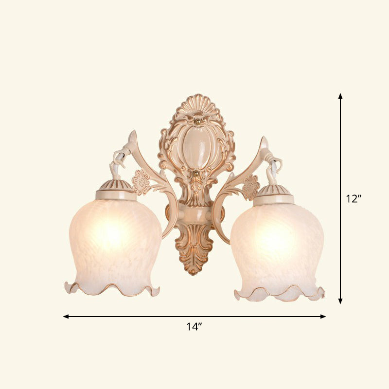 Frosted Glass Shaded Wall Lamp Country Style Hallway Wall Sconce Lighting Fixture 2.0 Beige with Lace Clearhalo 'Wall Lamps & Sconces' 'Wall Lights' Lighting' 2405907