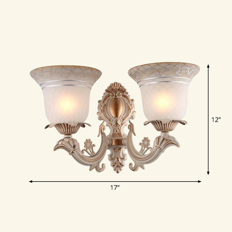 Frosted Glass Shaded Wall Lamp Country Style Hallway Wall Sconce Lighting Fixture 2.0 Beige Bell Clearhalo 'Wall Lamps & Sconces' 'Wall Lights' Lighting' 2405910