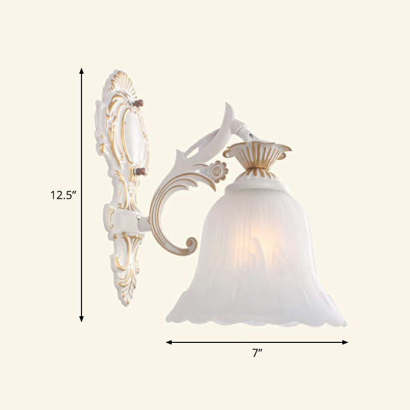 Frosted Glass Shaded Wall Lamp Country Style Hallway Wall Sconce Lighting Fixture 1.0 Beige Saucer Clearhalo 'Wall Lamps & Sconces' 'Wall Lights' Lighting' 2405911