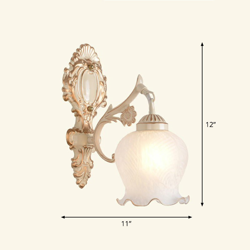 Frosted Glass Shaded Wall Lamp Country Style Hallway Wall Sconce Lighting Fixture 1.0 Beige with Lace Clearhalo 'Wall Lamps & Sconces' 'Wall Lights' Lighting' 2405913